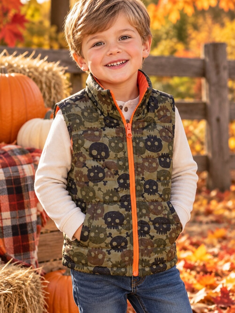 Skull Camo Puffer Vest, Size 5T, EUC